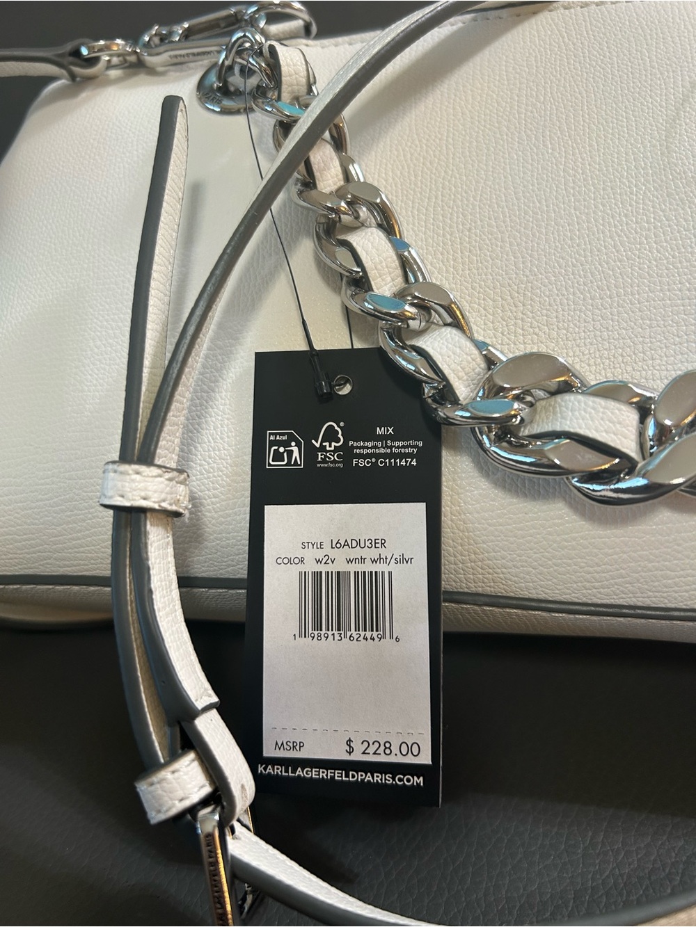 Karl Lagerfeld Cream White Floral Appliqué Heavy Chain Handles Shoulder Bag NWT - Picture 10 of 10